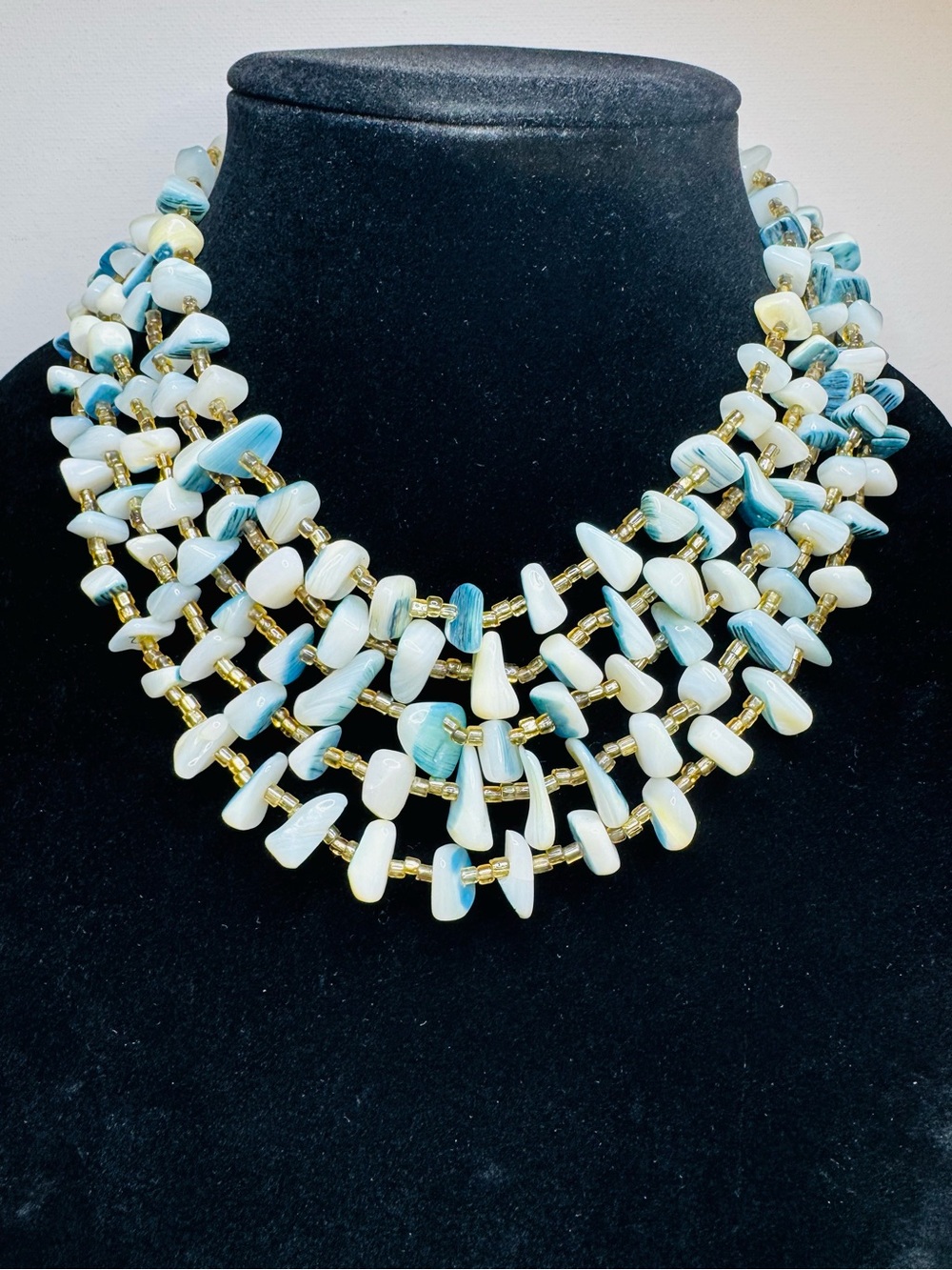 Vintage Japan 5 Strand Mother of Pearl Beaded Necklace